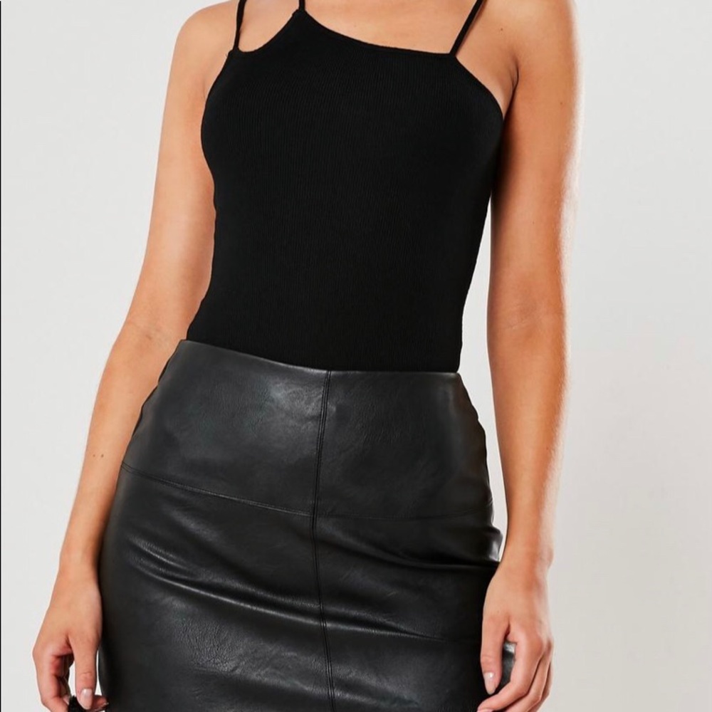 black faux leather mini skirt